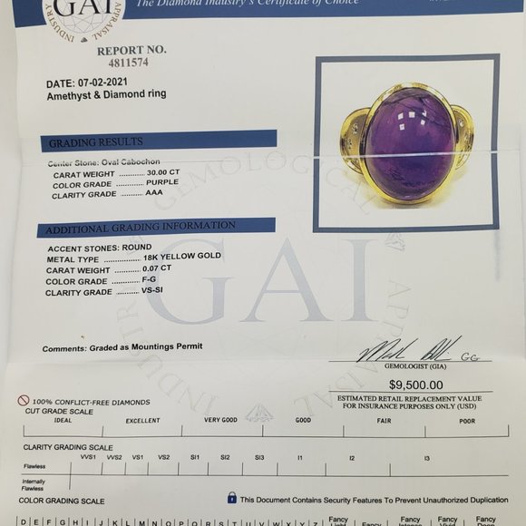 Vintage 18 Karat Yellow Gold Cabochon Amethyst and Diamond Ring Size 8 #9933 - Picture 9 of 9